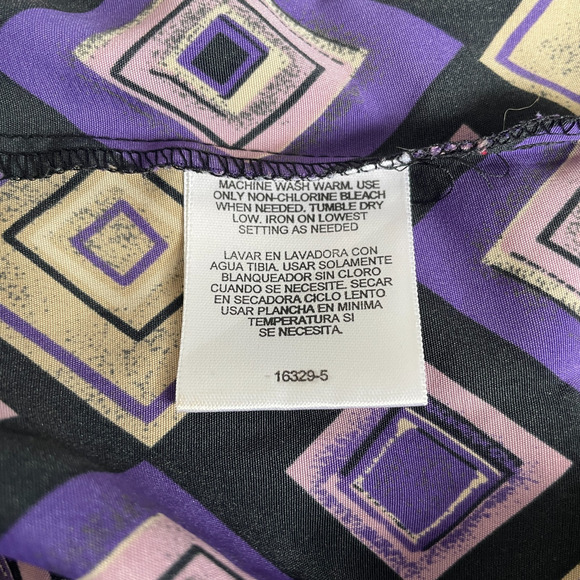 Blouse Top Size Large Purple Tan Geo Diamond Print Short Sleeve Shell Casual Vtg - Picture 9 of 10